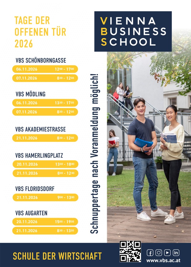 Übersicht der Tage der offenen Tür in der Vienna Business School | Credit: Gerry Frank Photography