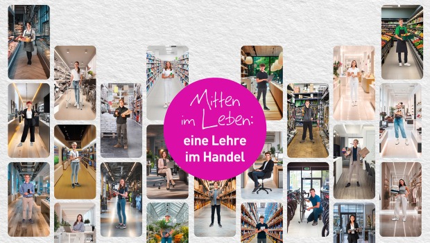 Verschiedene Berufe im Handel | Credit: Charisia/Shutterstock (Hintergrund)