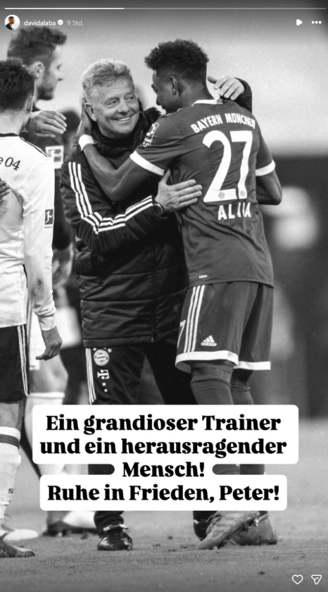 David Alaba umarmt seinen früheren Bayern-Trainer Peter Hermann und nimmt mit emotionalen Worten Abschied.