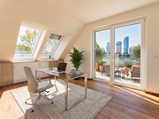 Helles, freundliches Arbeitszimmer | Credit: Glorit Bausysteme