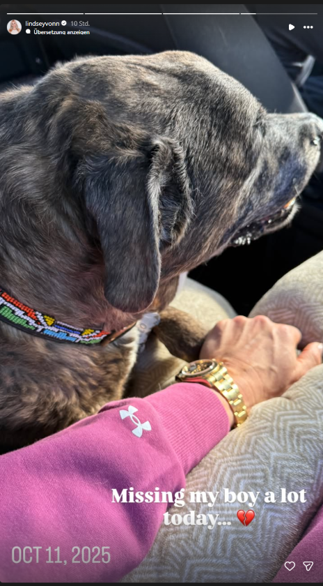 Lindsey Vonn hält die Pfote ihres Hundes und teilt auf Instagram eine emotionale Erinnerung an ihren Vierbeiner.