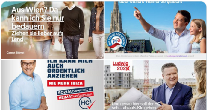 Eine Sammlung von vier nicht originalen Wahlplakaten