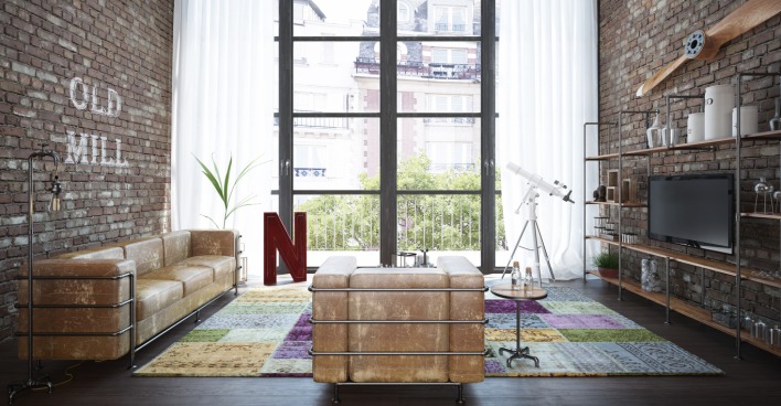Wohnzimmer im industriellen Stil | Credit: iStock.com/Jovy86