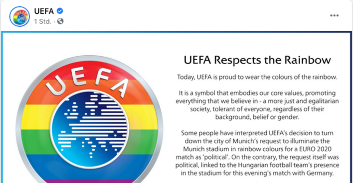 Das UEFA-Logo in Regenbogenfarben