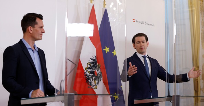 BM Wolfgang Mückstein und BK Sebastian Kurz bei einer Pressekonferenz