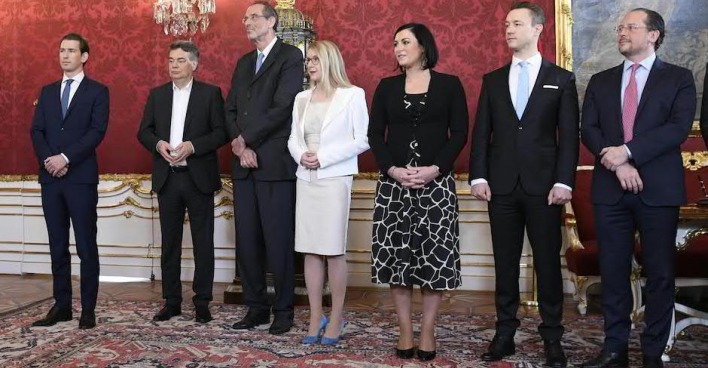 Bundeskanzler Kurz und sechs Minister bei der Angeloben 2020 I APA/Heinz Klaus recht/ Picturedesk
