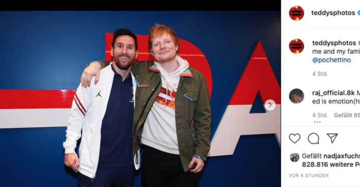 Musiker Ed Sheehan und Fußballer Messi
