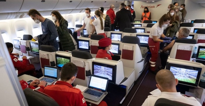 Boeing Maschine als Impfstraße| Credit: Austrian Airlines