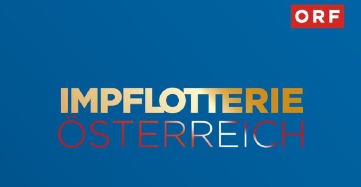 Screenshot: Der Claim "Impflotterie Österreich", darüber das Logo des ORF