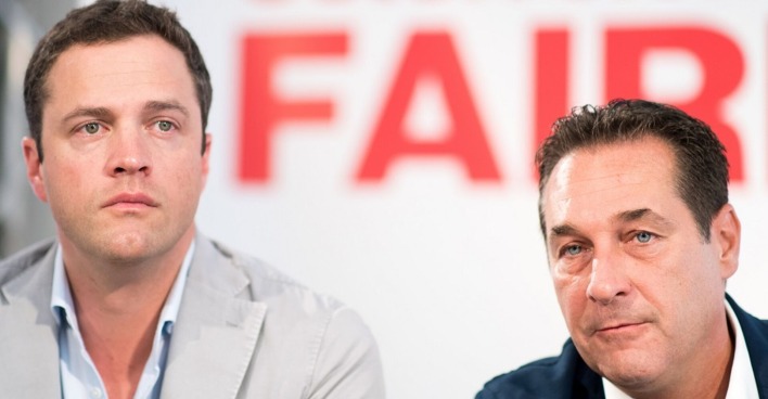 Johann Gudenus und HC Strache in Großaufnahme bei einer Pressekonferenz