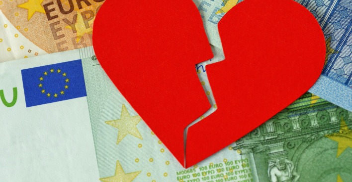 Gebrochenes Herz auf Geld