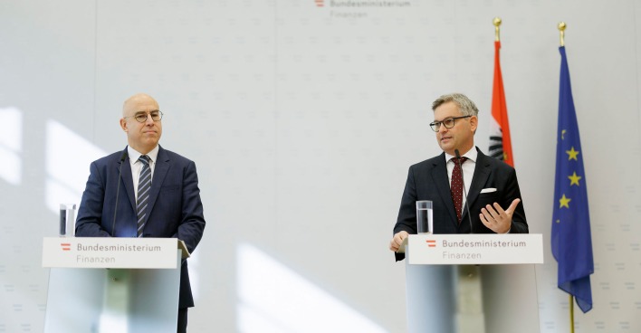 Pressekonferenz im Finanzministerium mit Magnus Brunner und Gabriel Felbermayr