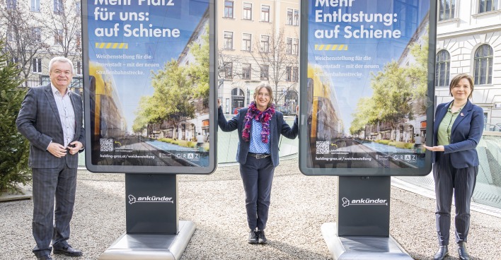 Landeshauptmann-Stv. Anton Lang, Bürgermeisterin Elke Kahr und Vizebürgermeisterin Judith Schwentner