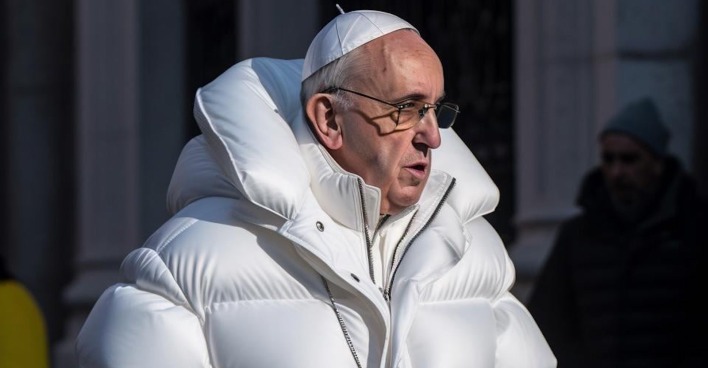 Das Fake-Foto von Papst Franziskus in weißem Daunenmantel.