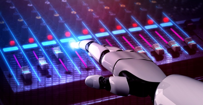 Eine Roboterhand erstellt einen Song.