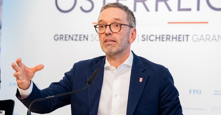 FPÖ-Chef Herbert Kickl im Rahmen einer Pressekonferenz zum Thema illegale Migration
