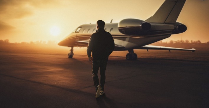 Benni Wagner vor einem Privatjet