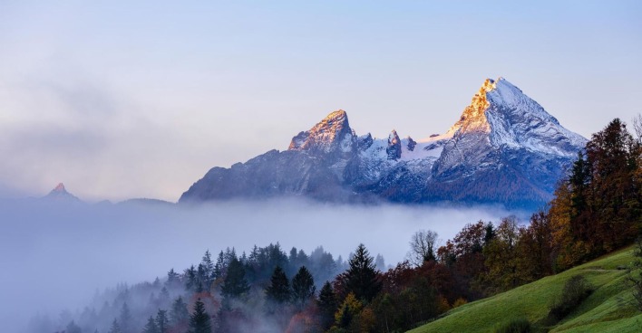 Die Gipfel der Schönfeldspitze und des Watzmanns.