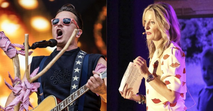 Je ein Bild von Monika Gruber und Andreas Gabalier auf der Bühne.