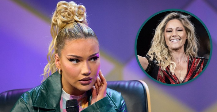 Bildmontage: Shirin David in einer Talkshow, daneben ein kleineres Porträt von Helene Fischer