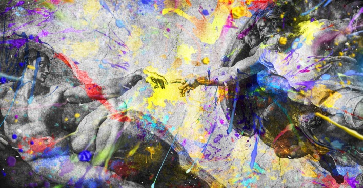 Da Vinci die Erschaffung Adams mit kreativen Farben