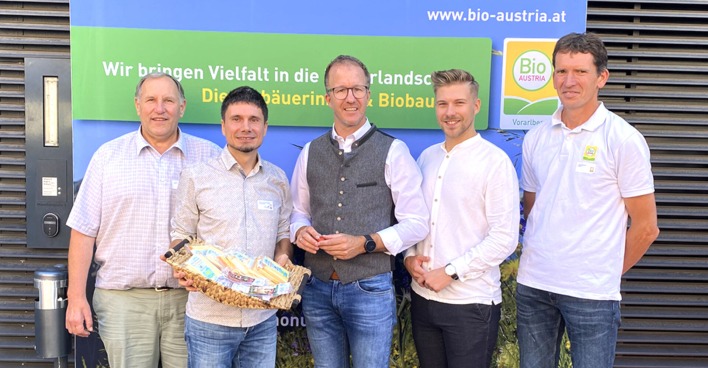 Kaspar Kohler (Obm. BIO Vlbg.), Manuel Kirisits (GF BIO AUSTRIA &amp; BIO Vlbg.), LR Christian Gantner, FK StR. Wolfgang Flach, Jürgen Bereuter (Obm. BIO AUSTRIA)