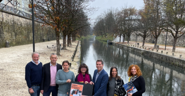 Projektvorstellung im Lendhafen Klagenfurt mit sieben Funktionären aus Stadt und Politik