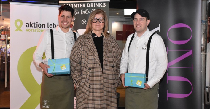 Lydia Vukojevic (Linea Uno GF) mit den La Café Chefs Manuel Vetter (li.) und Claudio Errico