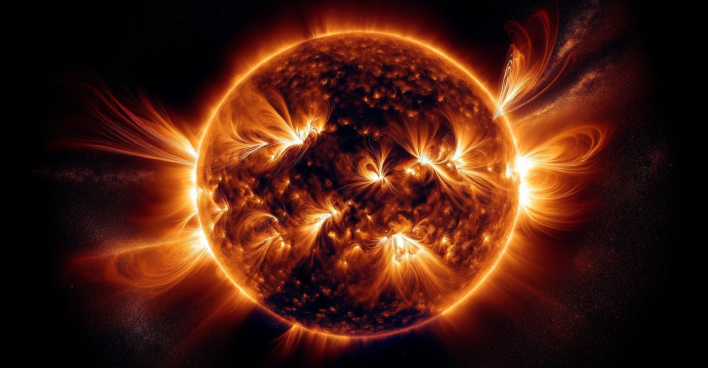 Grafische Darstellung der Sonne während eines Sonnensturms