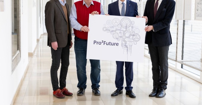 Christian Wassermayr, Fronius, Sepp Hochreiter, JKU, Markus Achleitner, Landesrat, und Alois Ferscha, Pro2Future &amp; JKU