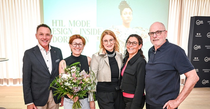HTL-Direktor Michael Grünwald mit inside-G Heidi Mark und den beiden Organisatorinnen  Annemarie Prirsch und Corinna Stocker sowie dem ehemaligen HTL-Direktor Herbert Hug (v. li.)