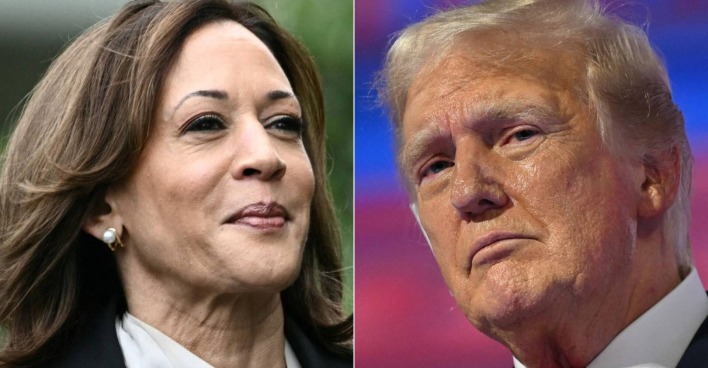 Ein Porträt von Kamala Harris neben dem Donald Trumps