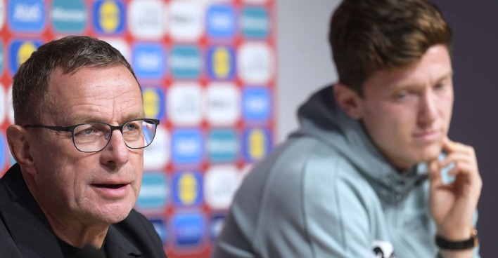 Ralf Ragnick und Michael Gregoritsch im Rahmen einer Pressekonferenz des österreichischen Nationalteams