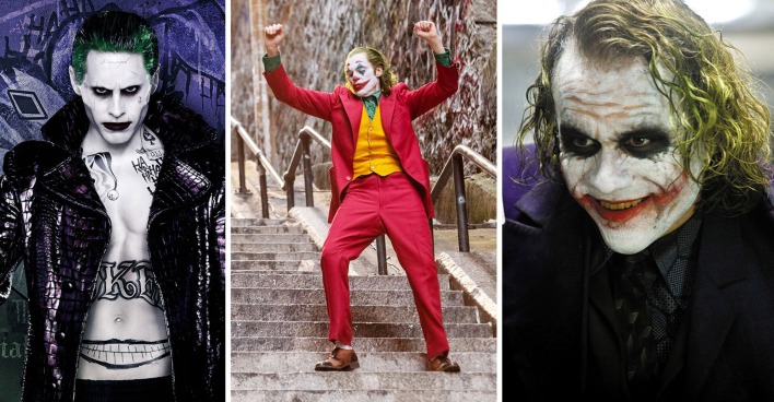 Drei Joker aus verschiedenen Filmen nebeneinander.