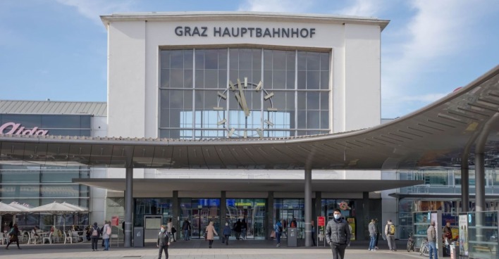 Der Grazer Hauptbahnhof von außen