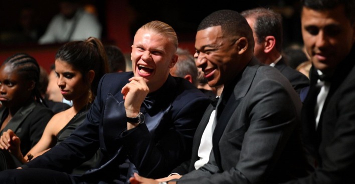 Erling Haaland und Kylian Mbappé beim Ballon d’Or 2023.
