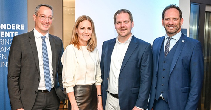Filialdirektor Graham Fitz (Hypo Lustenau), Moderatorin Kerstin Polzer, Hypo Vorarlberg Vorstand Philipp Hämmerle, Filialleiter Stefan Ritter (Hypo Lustenau) (v. li.)