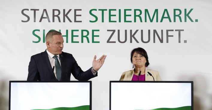 Neo-Landeshauptmann Mario Kunasek und Neo-Landeshauptfrau-Stellvertreterin Manuela Khom