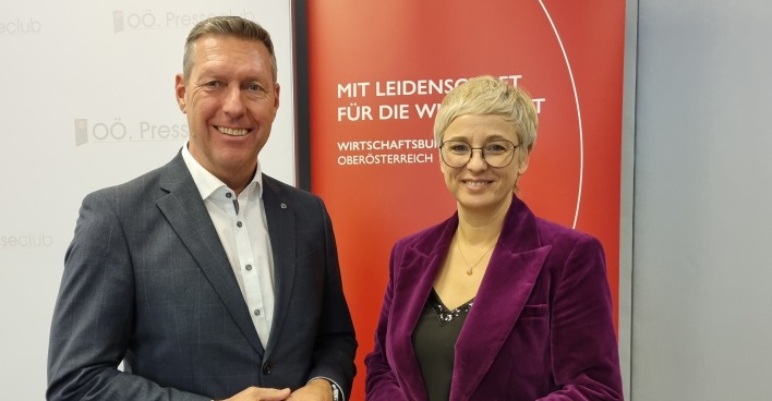 Wirtschaftsbund-Landesgeschäftsführer Wolfgang Greil und Landesobfrau Doris Hummer präsentierten die Ergebnisse der IMAS-Umfrage.