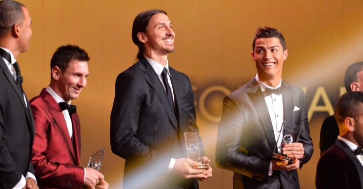 Lionel Messi, Cristiano Ronaldo und Zlatan Ibrahimovic bei einer Gala