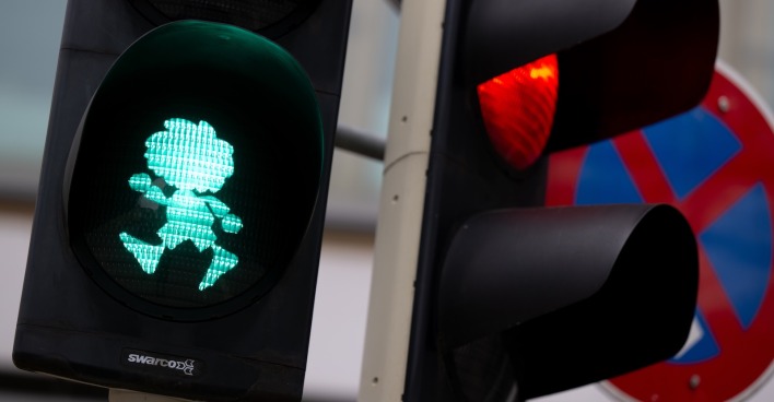 Die Pumuckl-Ampel in München.