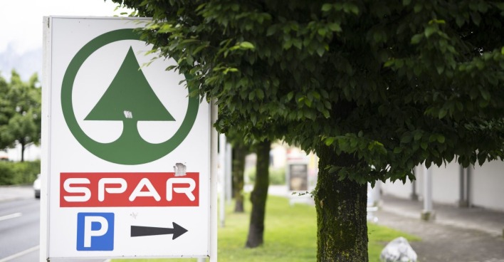 Logo bei einer Filiale des Detailhaendlers Spar, aufgenommen am Donnerstag, 29. Mai 2025, in Bad Ragaz
