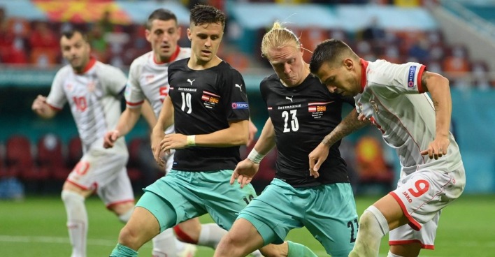 Christopher Baumgartner und Xaver Schlager während eines ÖFB-Länderspiels gegen Nordmazedonien