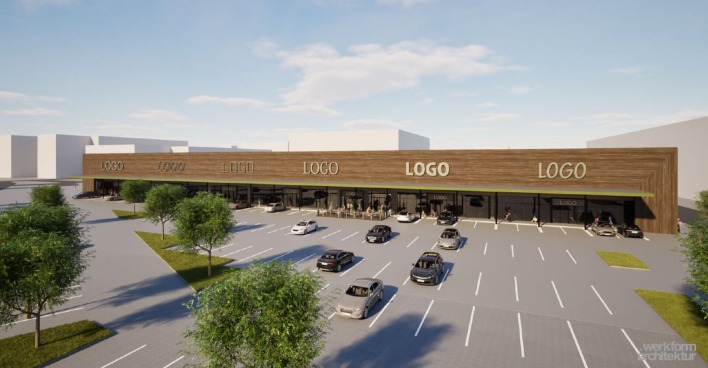 Rendering des neuen „Shopping Süd“-Fachmarktzentrum der Kovac Group