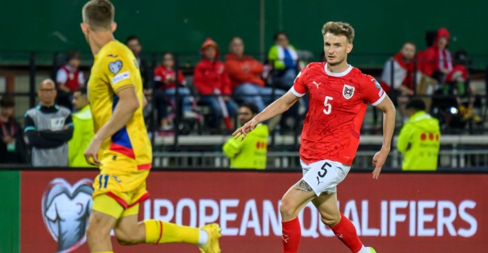 Stefan Posch während des WM-Qualifikationsspiels zwischen Österreich und Rumänien am Samstag, dem 7. Juni 2025, in Wien