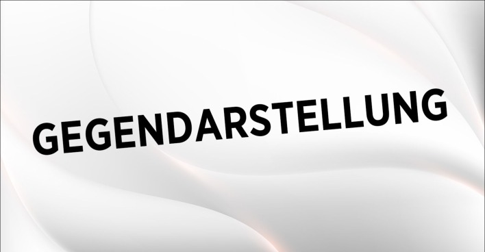 Grafik mit dem Schriftzug „Gegendarstellung“ auf weißem, abstraktem Hintergrund