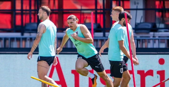 Marcel Sabitzer am Freitag, 06. Juni 2025, während des Abschlusstrainings des ÖFB-Teams vor dem WM-Qualifikationsspiel gegen Rumänien in Wien