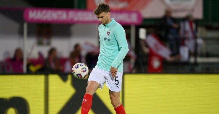 Stefan Posch während des WM-Qualifikationsspiels zwischen Österreich und Rumänien am Samstag, dem 7. Juni 2025, in Wien