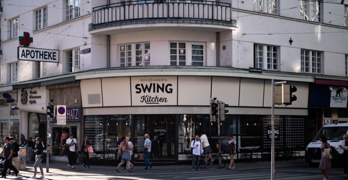 Panoramafoto des Swing-Kitchen Standortes im dritten Wiener Gemeindebezirk