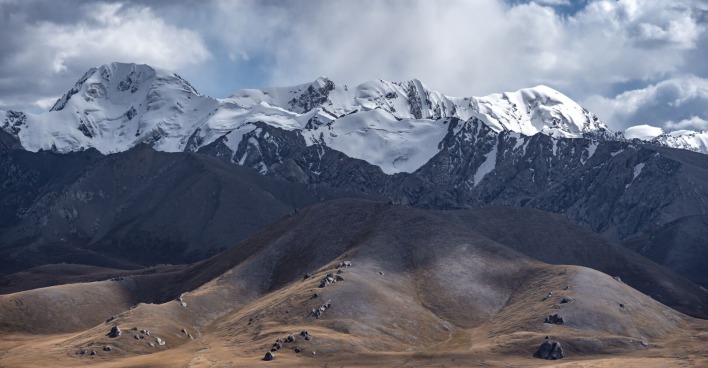 Panoramabild: Der Gebirgszug Tian Shan.
